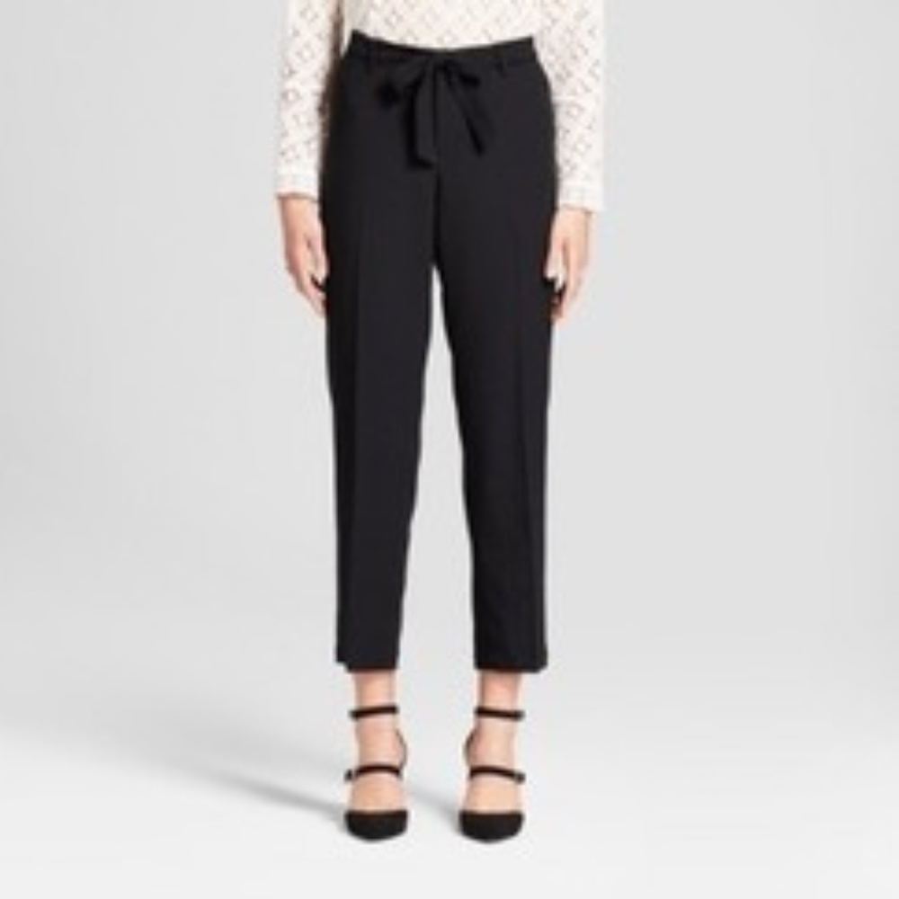 Women's Straight Leg Tie Waist Crepe Pants - A New